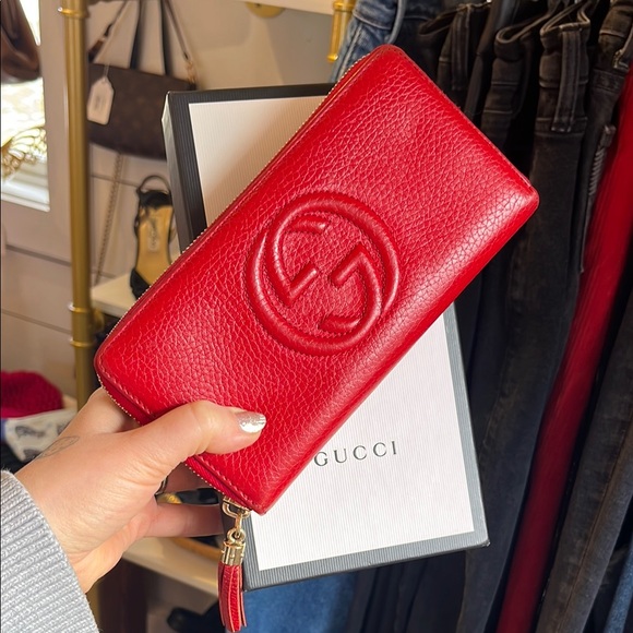Gucci Handbags - Gucci Red SoHo Zippy Wallet with box & dusty